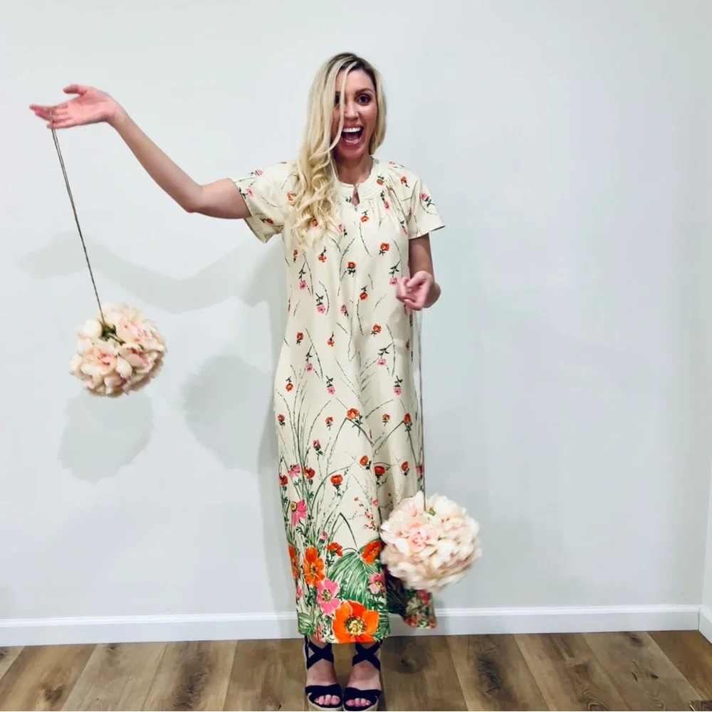 VTG Floral Housecoat Zip-up Dress - Picture 7 of 16